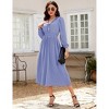 Womens Pleated Party Dress Long Sleeve V Neck Ruffle Elastic Empire Waist Wedding Guest Cocktail Dress - 3 of 4