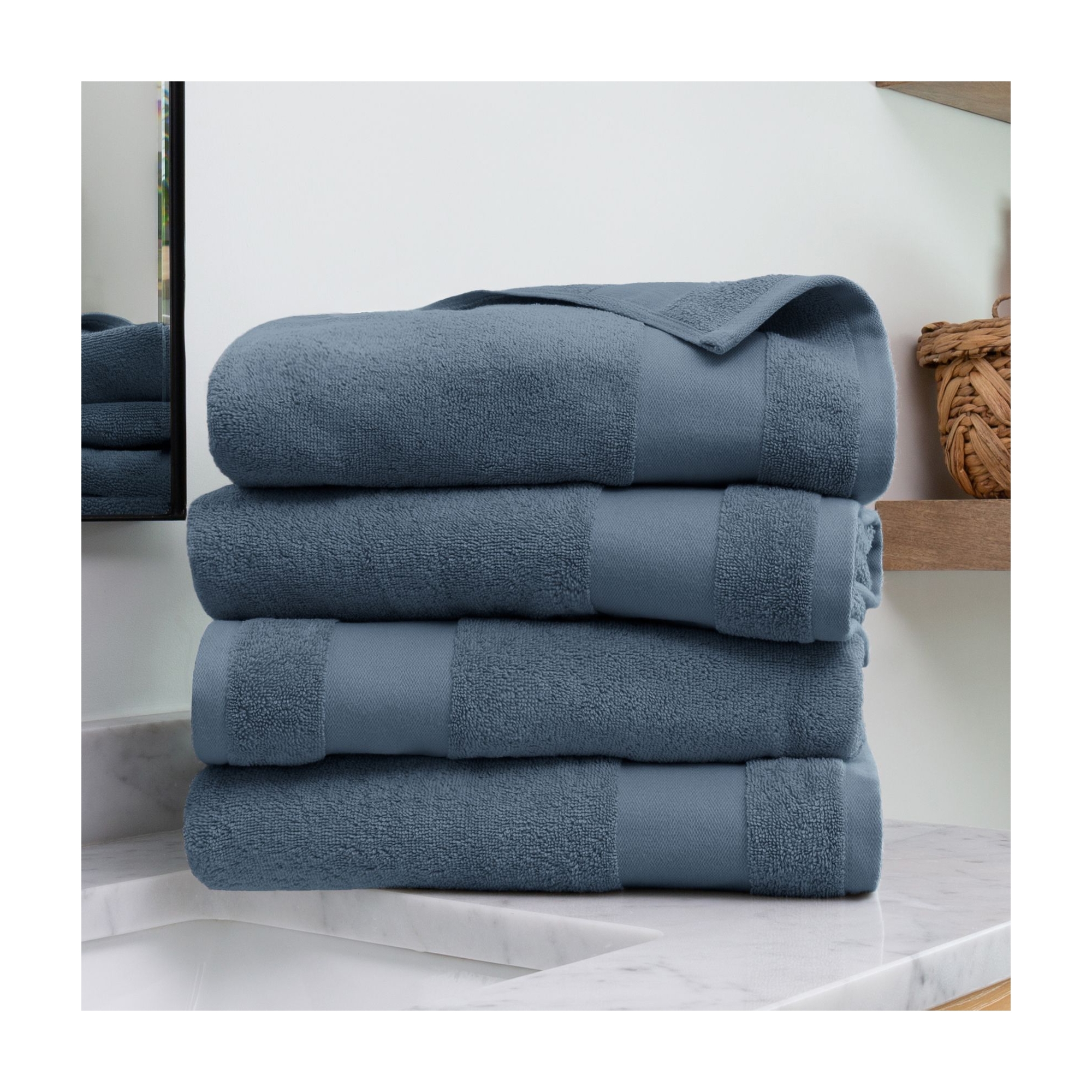Set Of 4 Bath Towels, 100% Super Plush Premium Cotton - Becky Cameron, Light Blue, 4 Pack