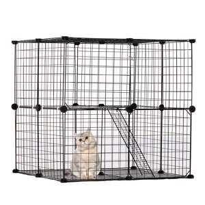 VEVOR Large 2-tier Cat Cage, 28 x 28 x 28", DIY Detachable Metal Wire Cat Enclosure, with Ramp Ladder Adjustable Resting Platform - 1 of 4
