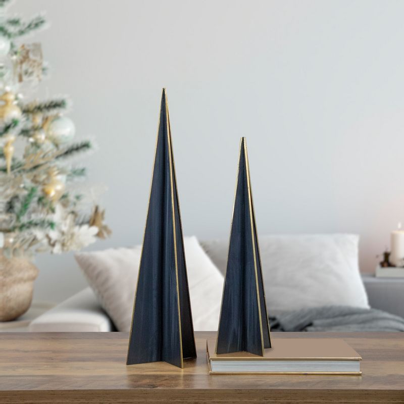 Northlight 20" Blue and Gold Triangular Christmas Tree Tabletop Decor, 2 of 8