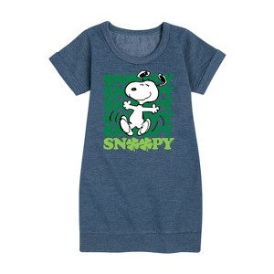 - Peanuts - Snoopy Clover Dance Graphic Short Sleeve Fleece Dress - 1 of 4