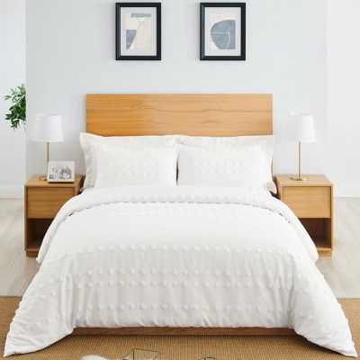Ivory Cotton Tufted Dot Full/Queen Duvet Cover Set