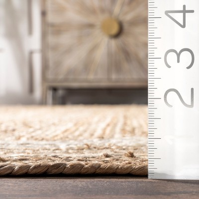 Handmade Round Off-White and Natural Jute Area Rug, 8'0"