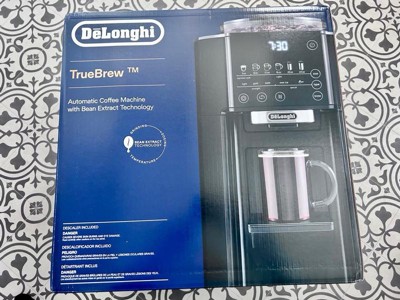 De'Longhi TrueBrew Drip Coffee Maker, Built in Grinder, Single Serve, 8 oz  to 24 oz, Hot or Iced Coffee, Stainless, CAM51025MB, 15D x 13.7W x 15.8H