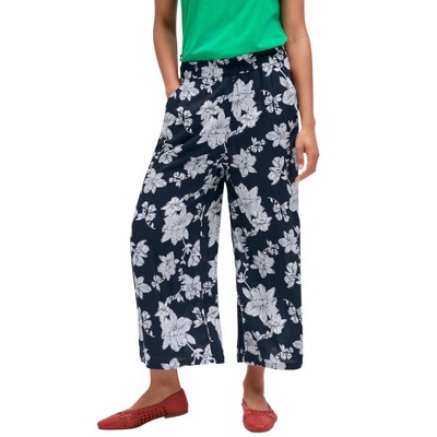 Ellos Women's Plus Size Wide-leg Crop Pants, 34 - Navy Floral : Target