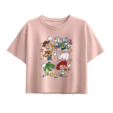 Toy Story Girls' Toy Story Toying Around Grid Short Sleeve Boxy Graphic T-Shirt - Light Pink - Small