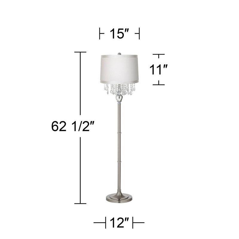 360 Lighting Modern Floor Lamp Standing 60 1/2" Tall Satin Steel Silver Crystal Off White Fabric Drum Shade for Living Room Bedroom Office House Home, 3 of 5