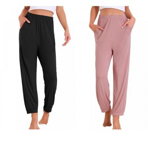 INSPIRE CHIC Women 2 Pcs Pajama Pants Soft Comfy Ankle Length Elastic Waistband With Pocket - 1 of 4
