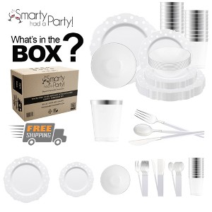 Smarty Had A Party White w/ Silver Blossom Dots Plastic Tableware Set - 120 Sets - 1 of 4
