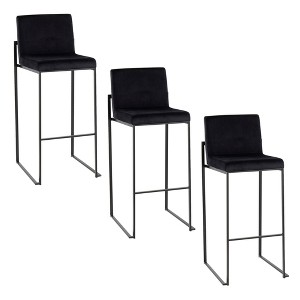 Set of 3 30" Contemporary High Back Barstools with Metal Frame, Padded Seat and Backrest for Kitchen or Home Bar - 1 of 4
