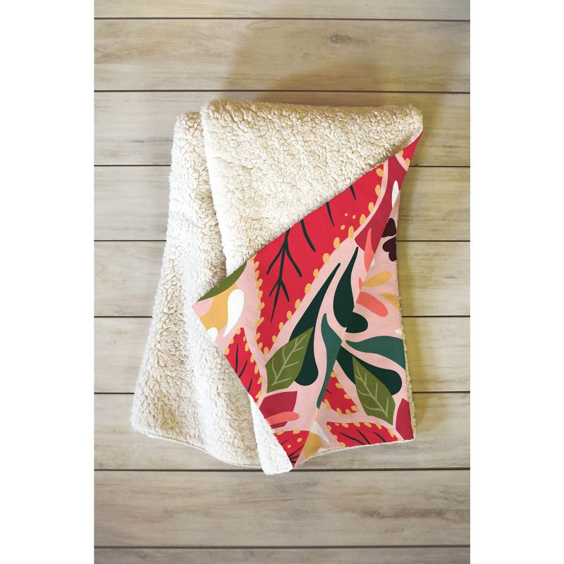 Avenie Abstract Floral Poinsettia Red Fleece Throw Blanket -Deny Designs, 2 of 3