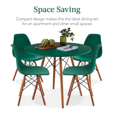 5-Piece Dark Green and Walnut Mid-Century Modern Dining Set