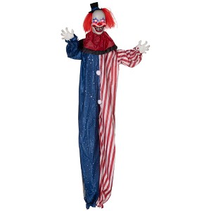 HOMCOM Hanging Clown Outdoor Halloween Decoration, Sound Activated Light Up Eyes & Sound Effects, Animated Prop for Party - 1 of 4