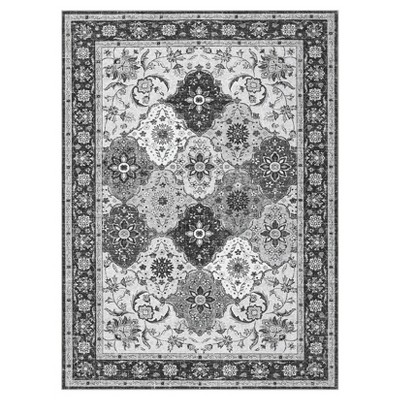Washable Vintage Floral Print Area Rugs for Living Room Bedroom, Retro Textured Soft Throw Carpet for Home Office