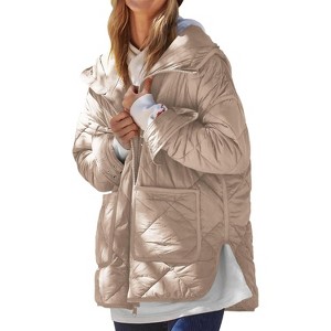 Imily Bela Womens Lightweight Quilted Puffer Jacket Hooded Winter Coat With Pockets - 1 of 4