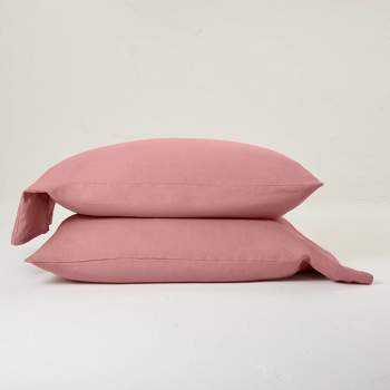 Standard 100% Washed Linen Solid Pillowcase Set Rose - Casaluna™