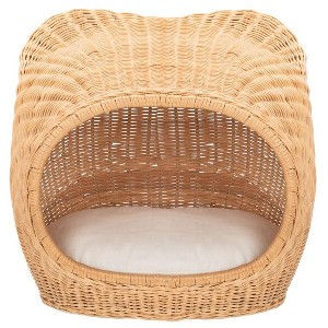 Toru Cat Bed W/ Cushion - PET6502 - White/Honey Natural - Safavieh Pets - 1 of 4