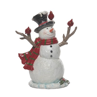 Transpac Resin 12 in. White Christmas Snowman with Cardinal Branches Decor