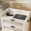 23.6" Rattan Nightstand, Modern Bedside Table with 2 Drawers & Charging Station, Wood End Table, Sofa Side Table for Living Room Bedroom - 3 of 4