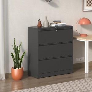 ACEPANO 35.43 in. W Metal Lateral File Cabinet with Lock & 3 Drawers for Office & Home-Black - 1 of 4