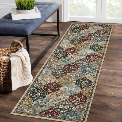 Acekool Vintage Distressed Runner Rug 2x6 - Machine Washable Non Slip Low Pile Rug for Kitchen, Bedroom, Laundry Room, Red/Brown