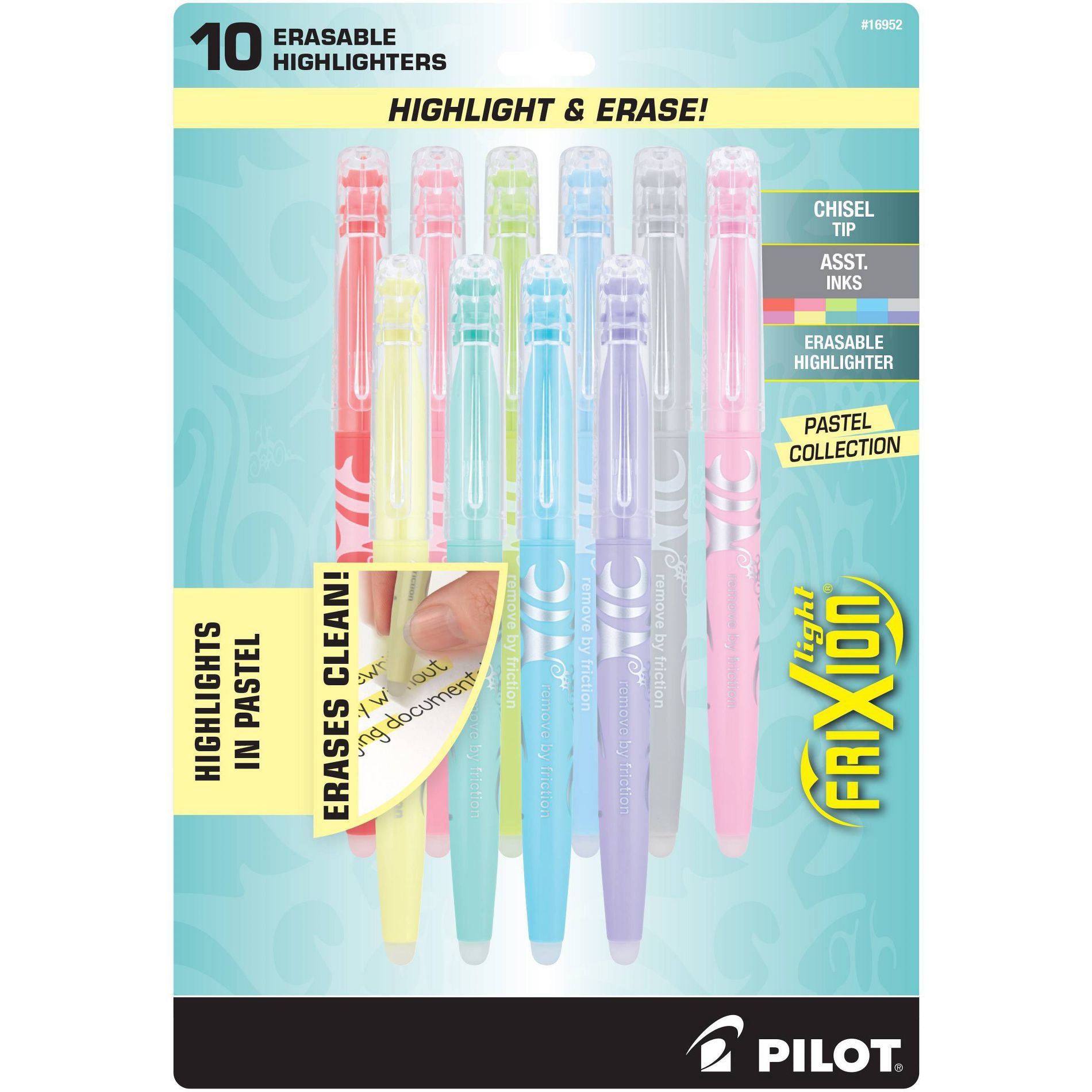 Pilot 10pk FriXion Light Pastel Erasable Highlighters Chisel Tip Assorted Inks