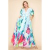 Slickblue Women’s Printed V-Neck Maxi Dress – Self-Tie Waist, Elastic Band, Pockets, Multi-Color Print, Sizes S–1XL - 3 of 4