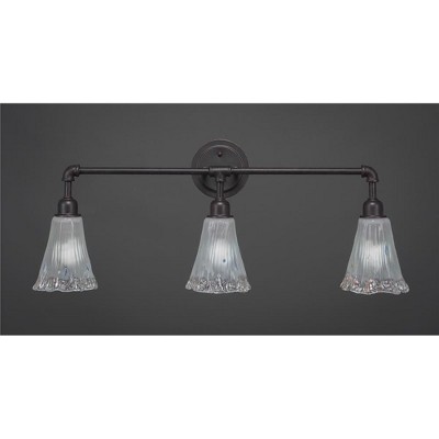 Toltec Lighting Vintage 3 - Light Vanity in  Dark Granite with 5.5" Fluted Frosted Crystal Shade