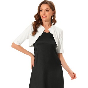 Allegra K Women's Stand Collar Half Sleeve Cropped Cocktail Party Bolero Shrug - 1 of 4