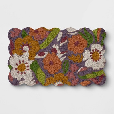 1'6"x2'6" Floral Spring Scalloped Tufted Outdoor Coir Doormat Lavender - Threshold™