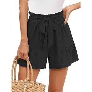Women's High Waist Drawstring Shorts Elastic Waist Casual Loose Vacation Beach Shorts - 1 of 4