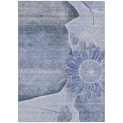 Sky Blue And Indigo Floral Washable Indoor Outdoor Area Rug