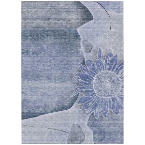Sky Blue And Indigo Floral Washable Indoor Outdoor Area Rug - 1 of 4