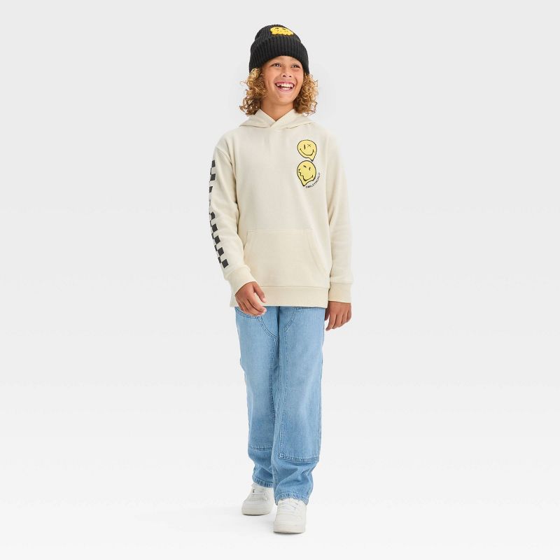 Boys' Smiley Hooded Pullover Sweatshirt - art class™ Off-White, 4 of 5