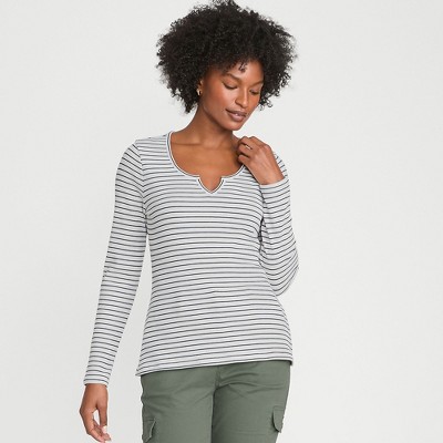 Lands' End Women's Lightweight Waffle Skimming Long Sleeve Notch Neck T-shirt