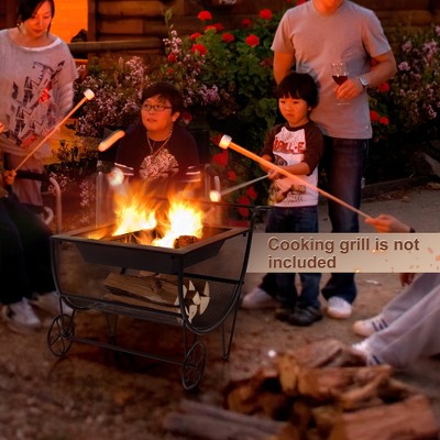 Black Steel Free-standing Outdoor Fire Pit with Log Storage Rack