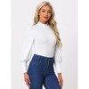 Allegra K Women's Mock Neck Puff Sleeve Long Sleeves T Shirts Tops Bodysuits - 3 of 4