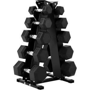 5-Tier Triangle Dumbbell Rack for 10 Pairs - Heavy Duty Carbon Steel Storage Stand, Rust-Proof Organizer for Gym Equipment - 1 of 4