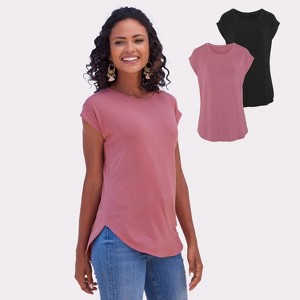 Women's 2 Pack Longline Tops - LASCANA - Pink & Black Solid 4/6 - 1 of 4