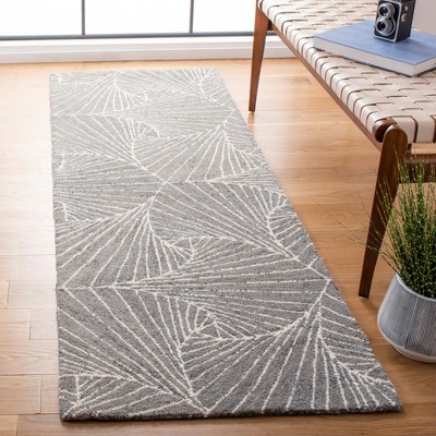 Elegant Gray Wool Handmade Tufted Runner Rug - 27" x 6"