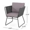GDFStudio San Marco Outdoor Rope Weave and Iron 3 Piece Chat Set with Cushion, Dark Gray/Black - 3 of 4