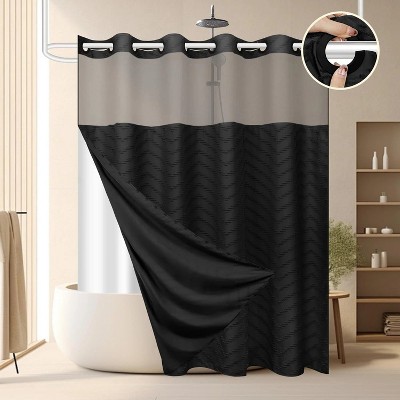 LunaLulinlk No Hook Black Boho Tufted Hotel Shower Curtain