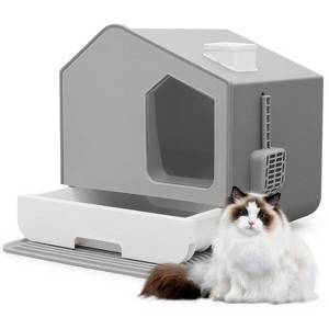 LunaLulinlk grey closed large litter box with drawer tray and litter mat - 1 of 4