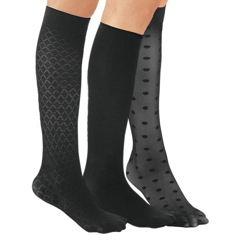 Collections Etc Stylish & Comfortable 15-20mmHg Compression Knee High Stockings, 3 Pairs - Made in USA, 2 of 4