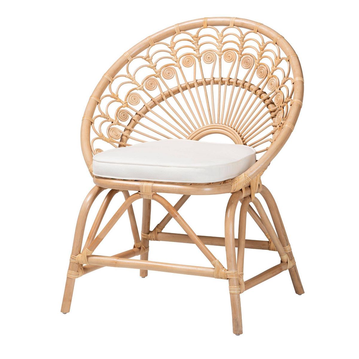 bali & pari Abriella Rattan Peacock Accent Chair Natural Brown: Handcrafted, Bohemian Design, No Assembly Required - thumbnail 2