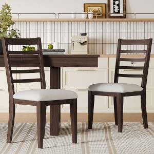 Set of 2/4 Farmhouse Dining Chairs Upholstered Dining Chairs Armless Chairs with High Ladder Back, Natural/Brown+Beige-ModernLuxe - 1 of 4