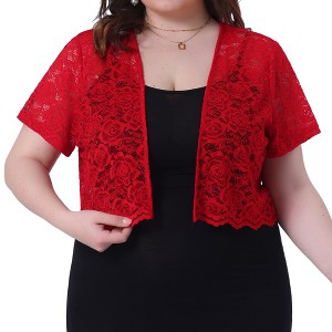 Agnes Orinda Women's Plus Size Short Sleeve Open Front Crochet Lace Allover Cropped Cardigan - 1 of 4