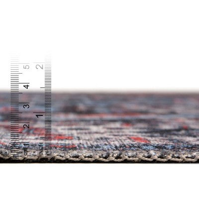 Black and Blue Rectangular Washable Chenille Area Rug