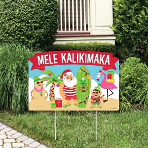 Big Dot of Happiness Tropical Christmas - Beach Santa Holiday Party Yard Sign Lawn Decorations - Mele Kalikimaka Party Yardy Sign - 1 of 4