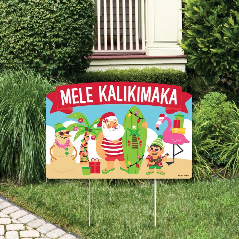 Big Dot of Happiness Tropical Christmas - Beach Santa Holiday Party Yard Sign Lawn Decorations - Mele Kalikimaka Party Yardy Sign, 1 of 9